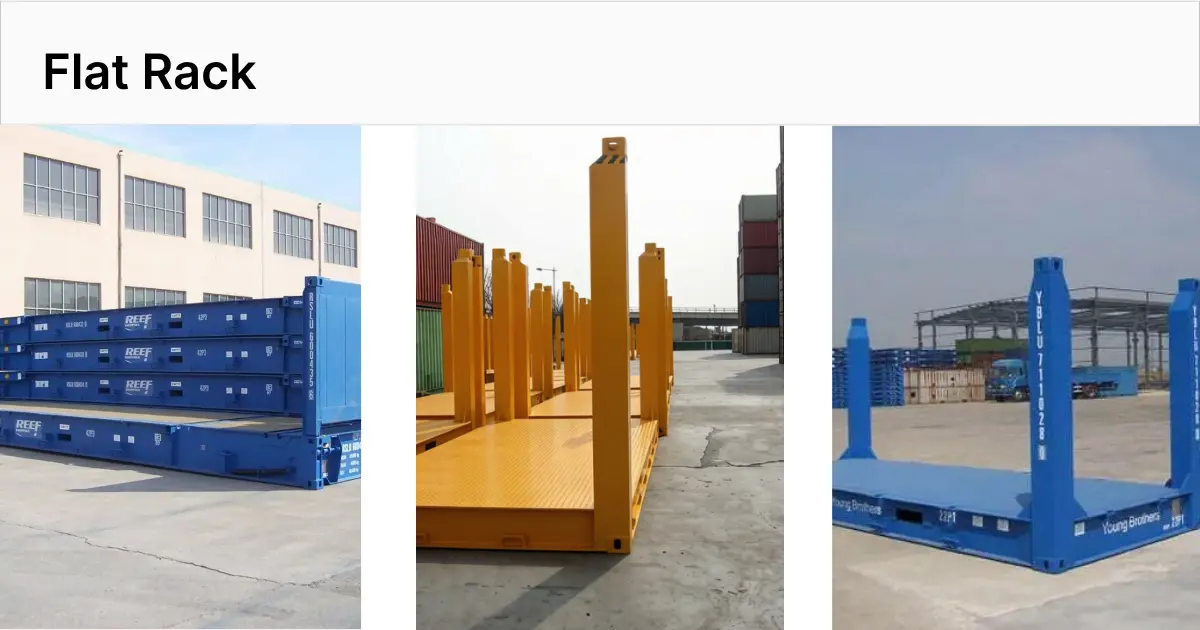 Heavy machinery loaded and secured on a Flat Rack container
