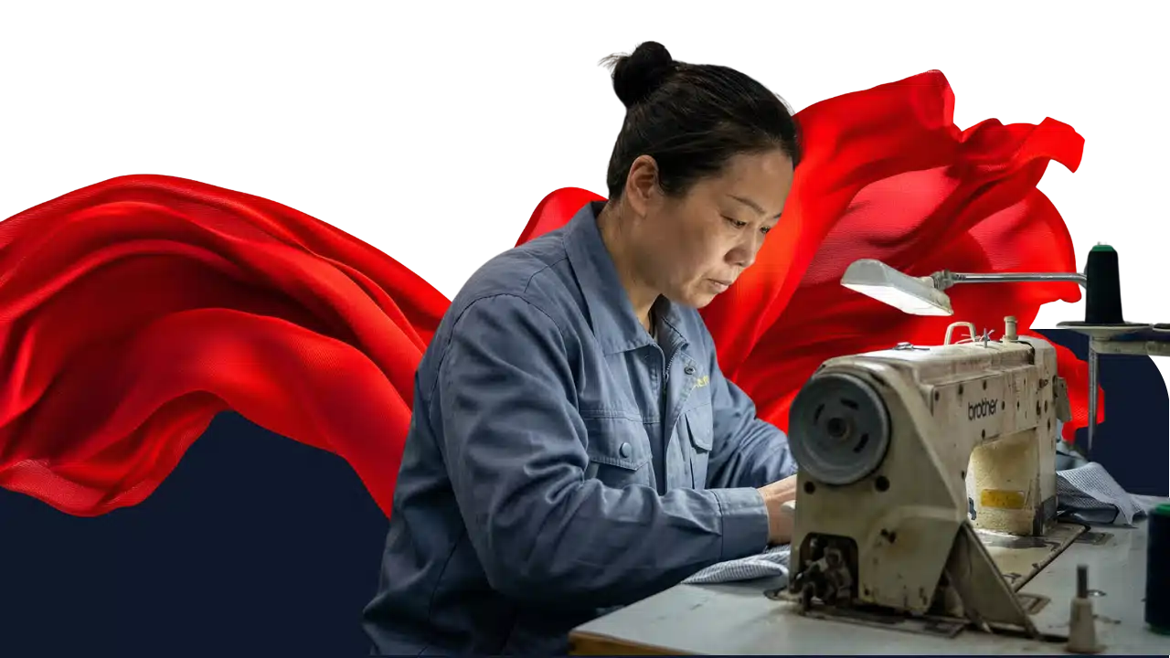 Seamstress working on a sewing machine in a garment factory