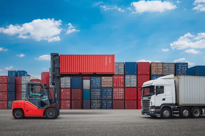 Cargo shipping containers at a port